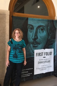 Katrina Shawver at the Entrance to First Folio Exhibit