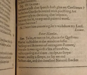 Text of Hamlet's Soliloquy To Be or Not to Be in First Folio