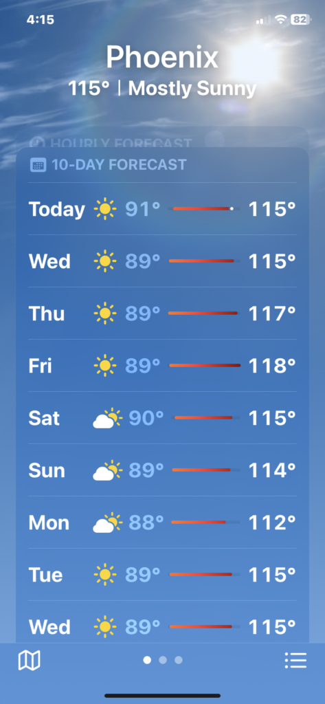 Phoenix temperatures as measured July 2023